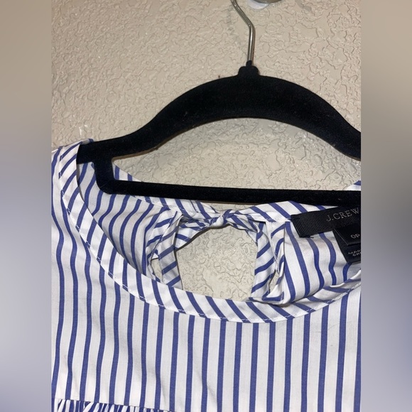 J. Crew  Top Womens Sz 0 Blue Striped Casual Ruffle Long Sleeve Blouse Cottage - Picture 4 of 9
